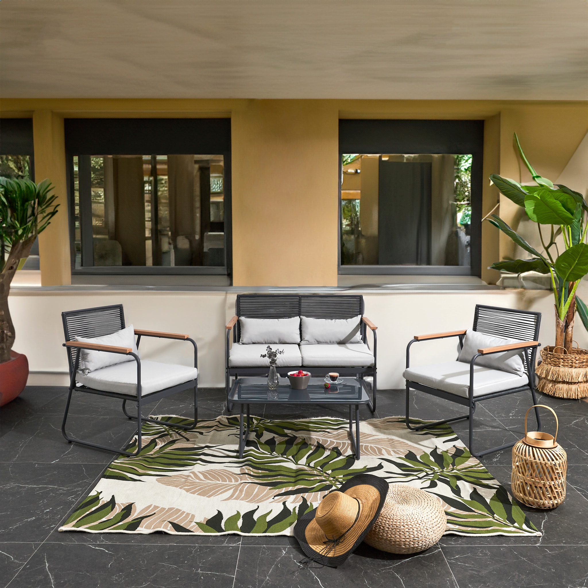 Salon De Jardin Palma Gris 4 Pieces