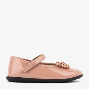 Bailarinas rosas de charol para niña con lazo y pedrería
