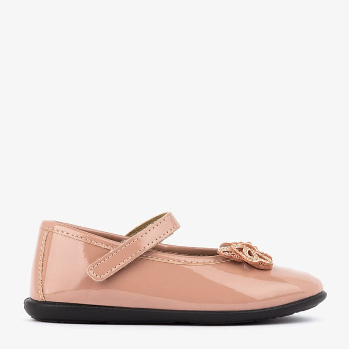 Girl's Pink Patent Ballerinas With Bow Rhinestones