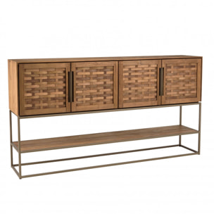 ALIDA - Buffet en bois de teck recyclé 4 portes en tissage de bambou