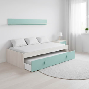 Letto Singolo A Scomparsa Per Ragazzi Con Letto Estraibile E Mensola A Muro Salvaspazio Per Cameretta Camera 201x43x98 Cm Bianco Alpi e Verde Acqua