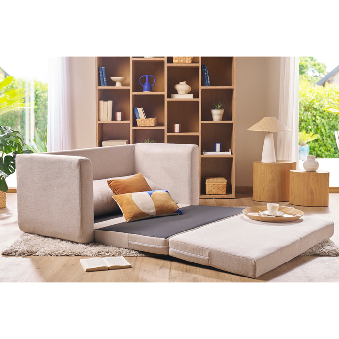 Canapé convertible 2 places en tissu effet velours texturé terre brûlée LEON