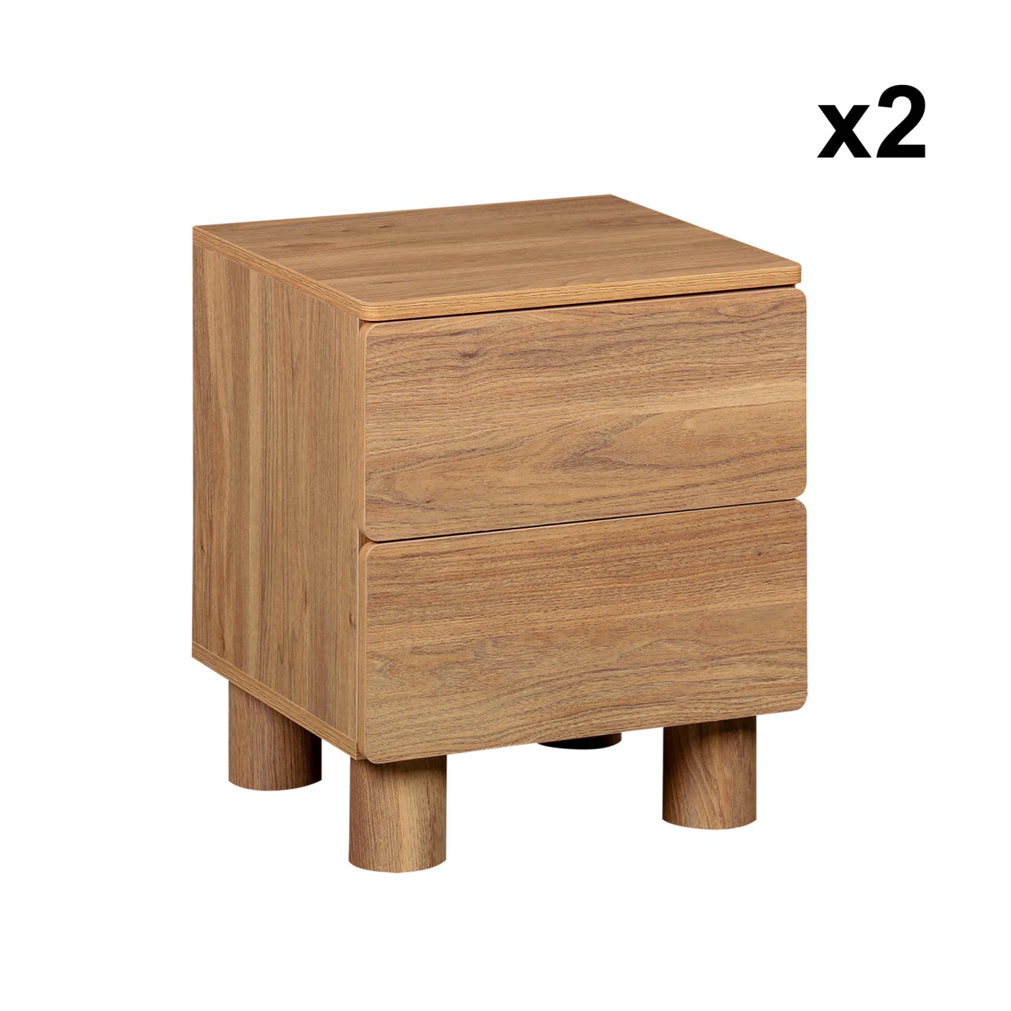 Table de chevet décor bois 2 tiroirs (lot de 2) AYANA
