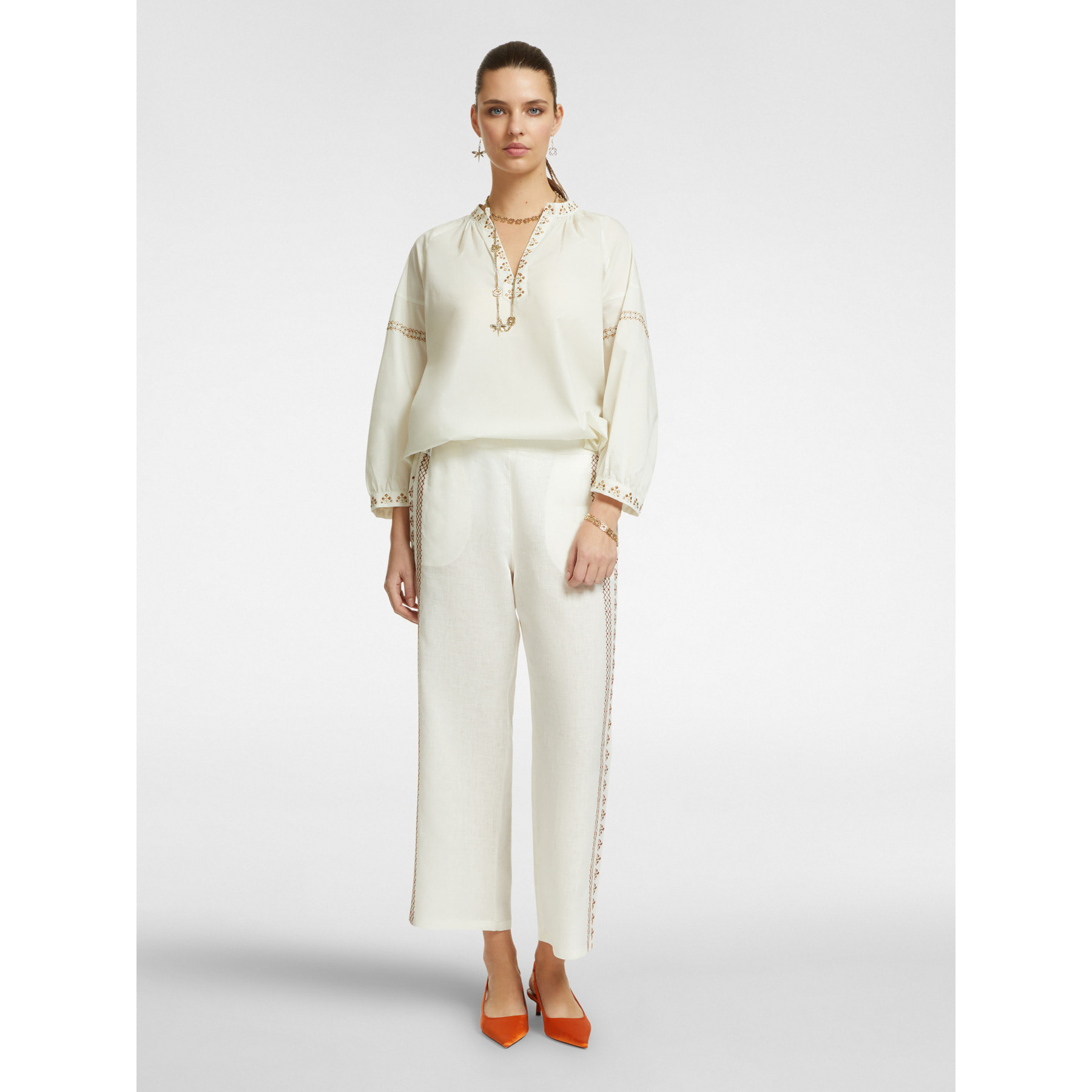 Elena Mirò - Blusa con bordado étnico - Blanco