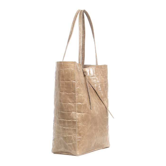 Sefora Borsa Shopper Donna.Pelle autentica Camoscio Stampato Coccodrillo Grande