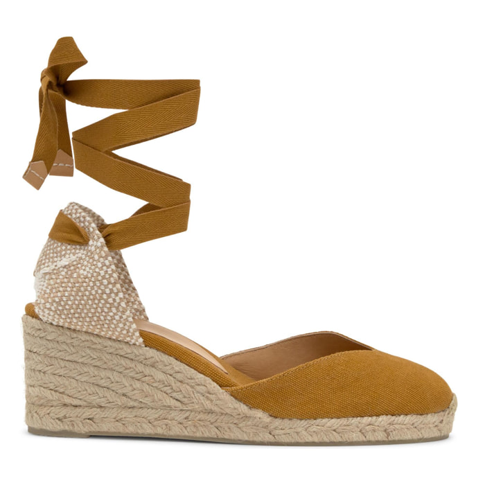 Alpargata de cuña Chiara en algodón orgánico lavado con cierre de cintas