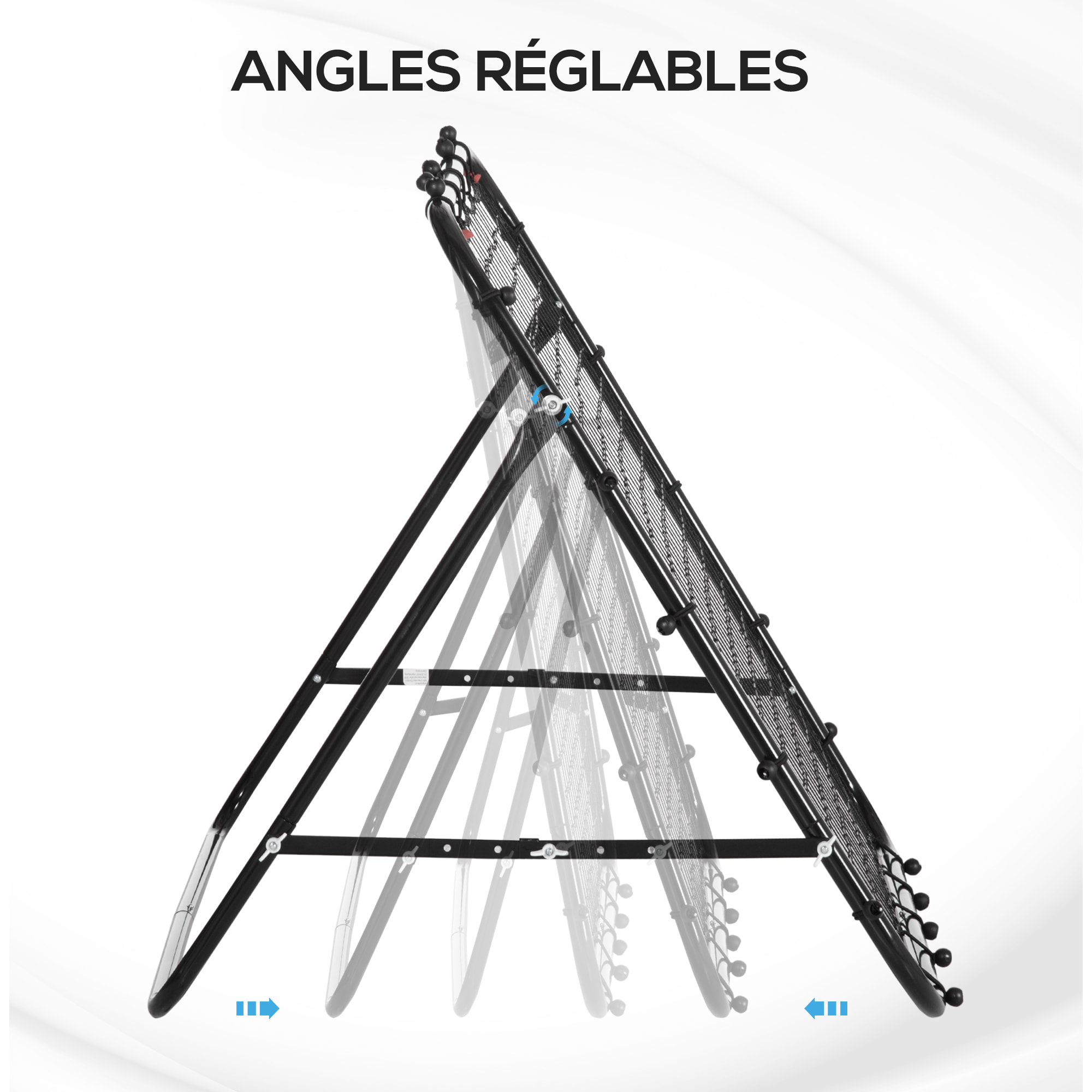 Filet de rebond pliable inclinaison réglable - piquets d'ancrage inclus - filet PE noir métal époxy noir