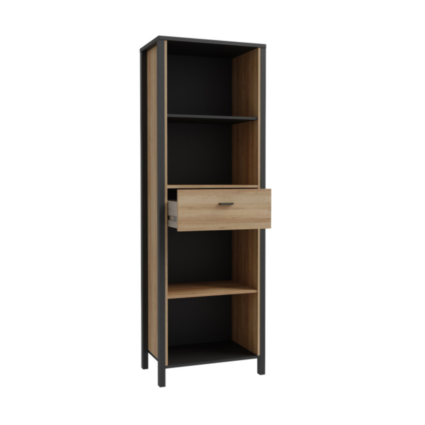 Bibliothèque bois effet chêne avec poignée métal noir H194cm - MIAMI