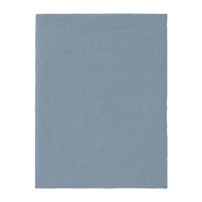 Drap plat uni en lin lavé, Made in France, NOUVELLE VAGUE , Bleu cascade