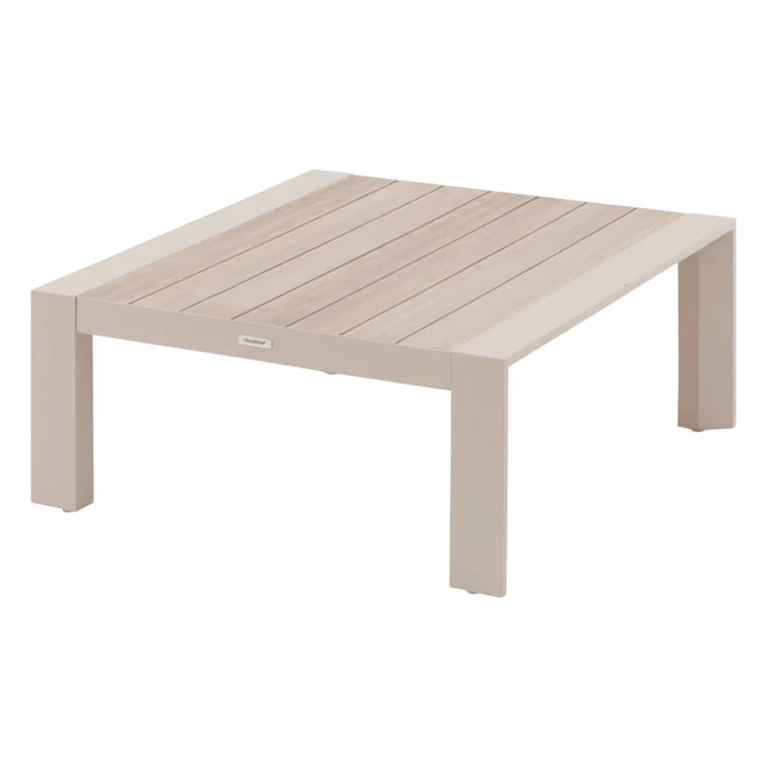 Table basse de jardin carrée "Évasion" argile & lin 87 x 87cm en aluminium