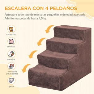 Escalera para Perros de 4 Peldaños Escalera para Mascotas con Funda Extraíble y Lavable para Cama Sofá 60x35x44 cm Marrón