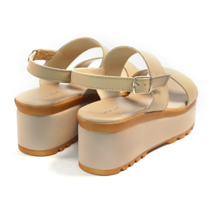 SANDALO DOPPIA FASCIA VERA PELLE BEIGE
