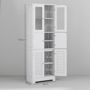 Columna de Baño Mueble Auxiliar de Baño con 6 Puertas Estantes Ajustables Antivuelco Armario de Baño Moderno 60x30x170,5 cm Blanco