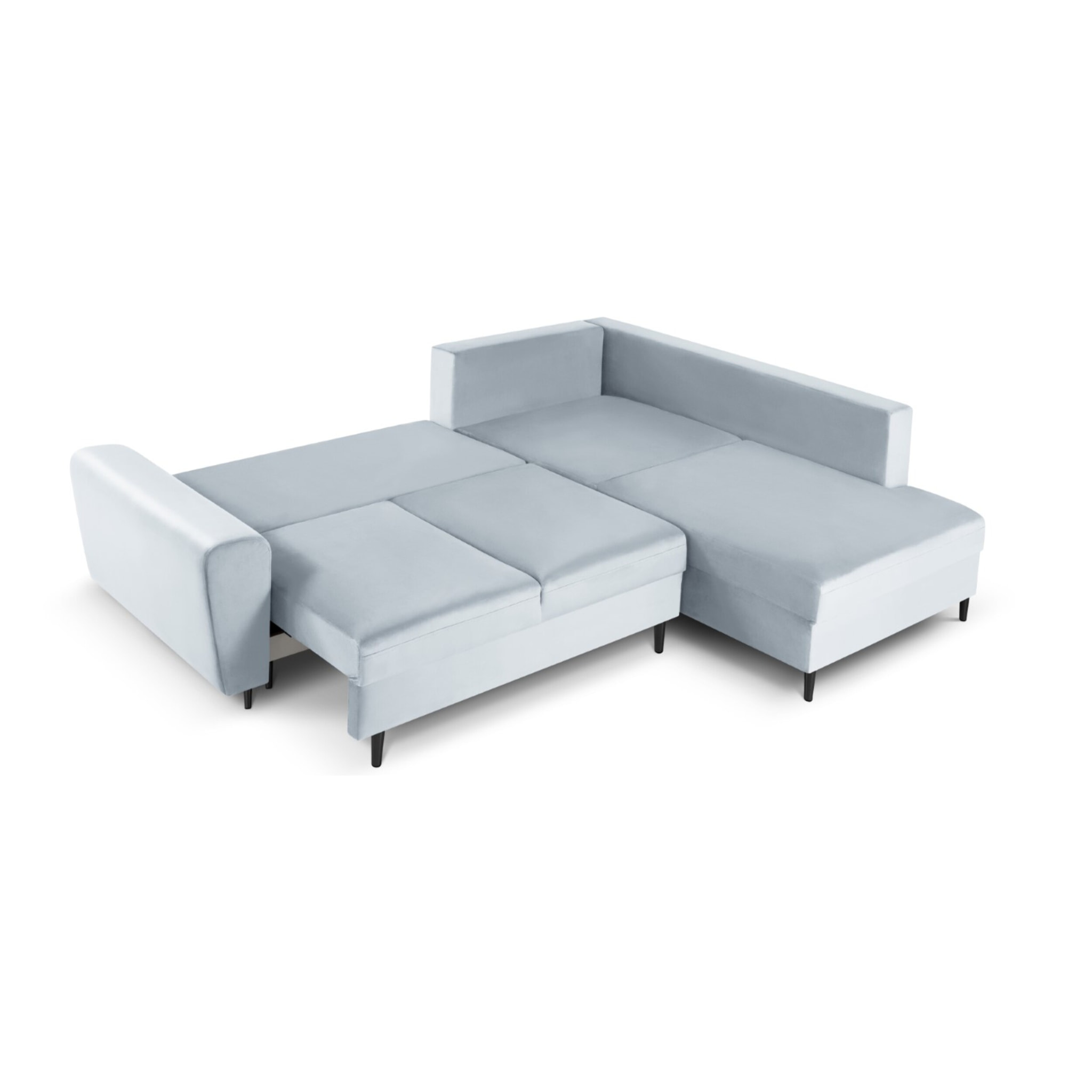 Canapé d'angle droit convertible avec coffre de rangement "Kyoto" 5 places en velours bleu clair