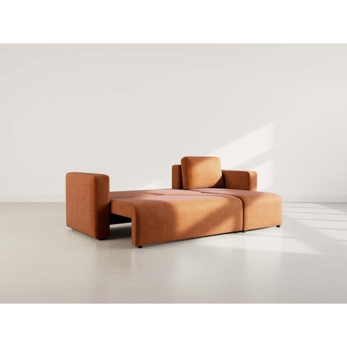 Canopy - canapé d'angle réversible 4 places convertible avec coffre en velours côtelé - Terracotta
