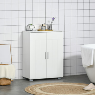 Meuble bas de salle de bain sur pied - 2 portes, 2 étagères réglables - dim. 60 x 30 x 80 cm - MDF blanc