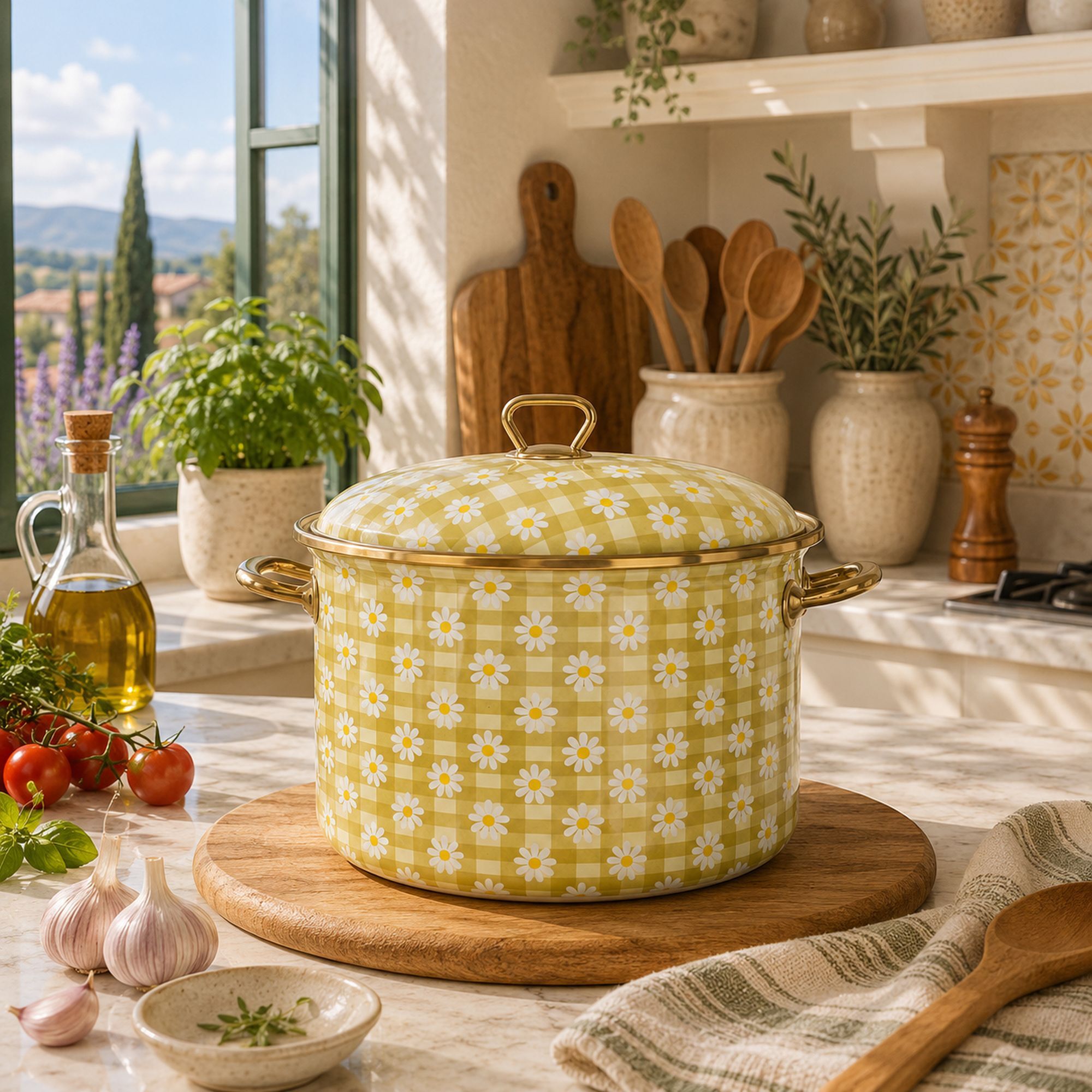 Marmite 24cm en acier émaillé avec motif margherite - tous feux DAISY