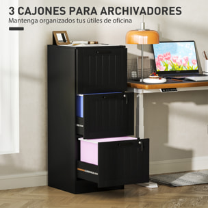 Cajonera Escritorio con 3 Cajones, Cajonera de Oficina, Mueble Archivador, con 2 Cerraduras, Riel Colgante para A4 y Carta, 40x40x101 cm, Negro