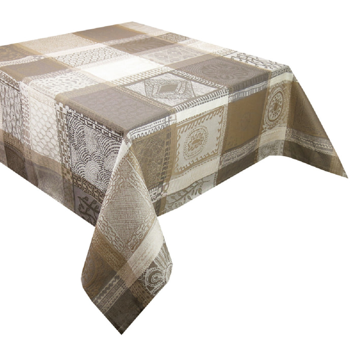 Nappe pur coton motif jacquard gris beige brun Mille wax argile