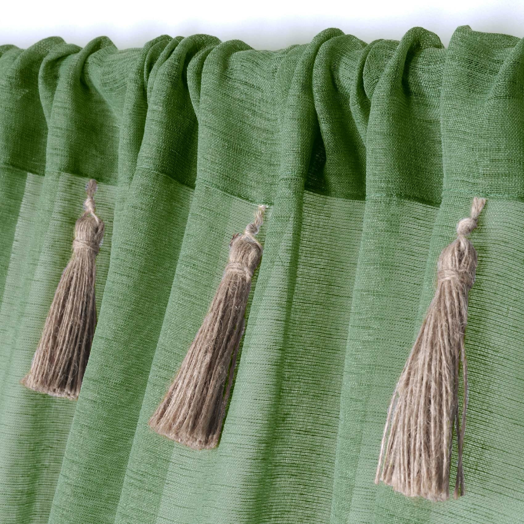 Voilage bohème à pompons en jute - Vert clair