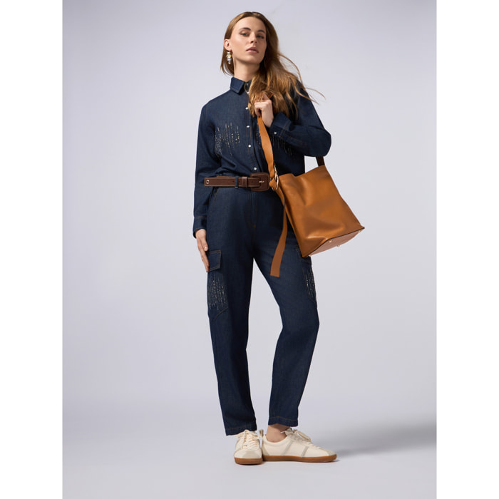 Oltre - Jeans cargo con micro cristalli - Blu