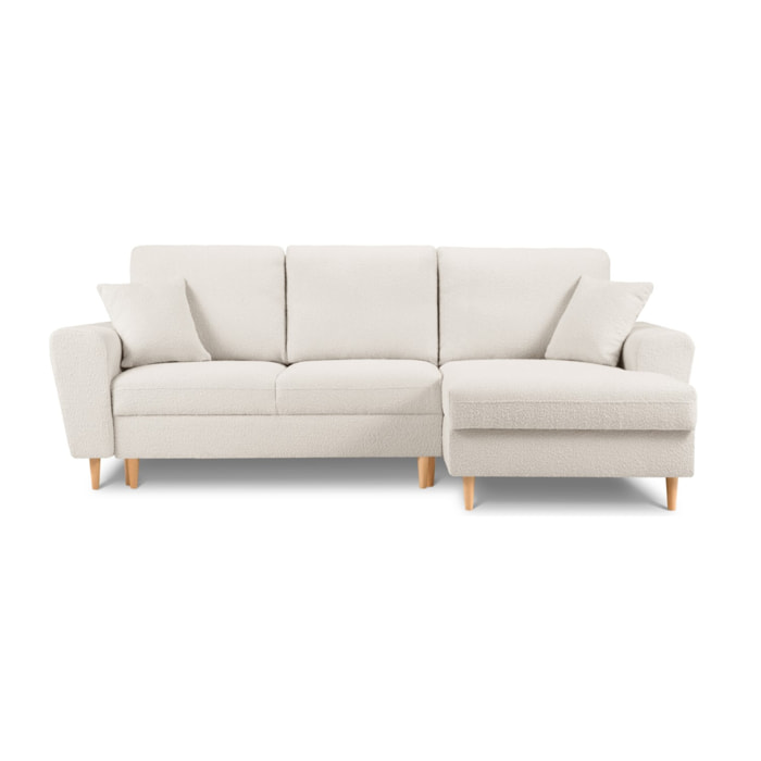 Canapé d'angle droit convertible avec coffre de rangement "Kyoto" 4 places en bouclé beige