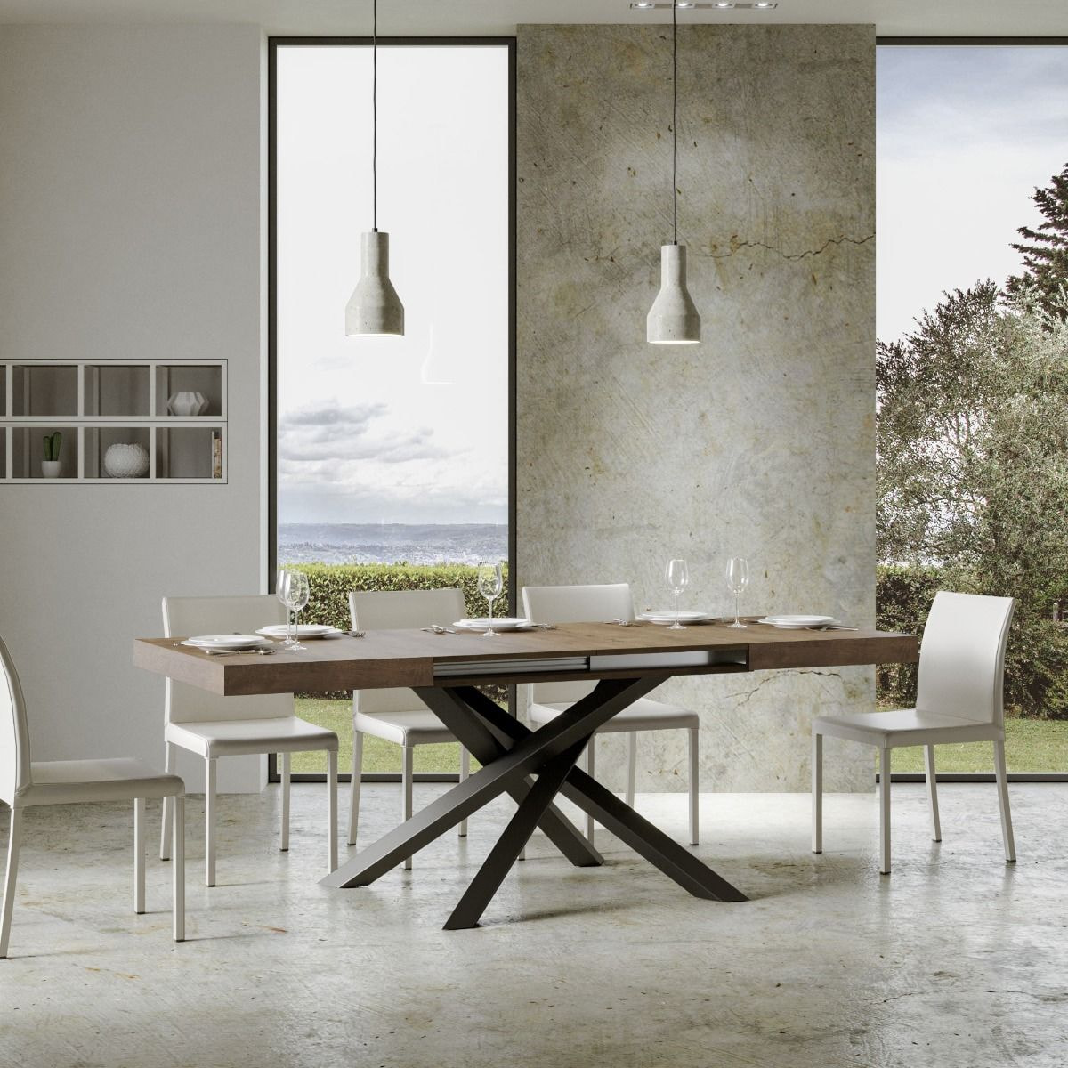 Table extensible 90x200/460 cm Volantis Noyer cadre Anthracite