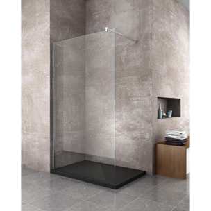 Piatto Doccia Spessore 2.6 Cm Resina SMC Effetto Pietra Stone Ardesia Antiscivolo Riducibile Filopavimento Con Griglia Di Copertura Nero 100x100 Cm