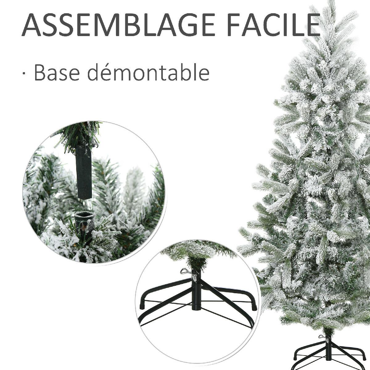 Sapin de Noël artificiel enneigé Ø 90 x 150H cm 521 branches épines imitation Nordmann grand réalisme