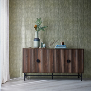 Buffet décor bois rainuré 4 portes 157,5cm BAZALT