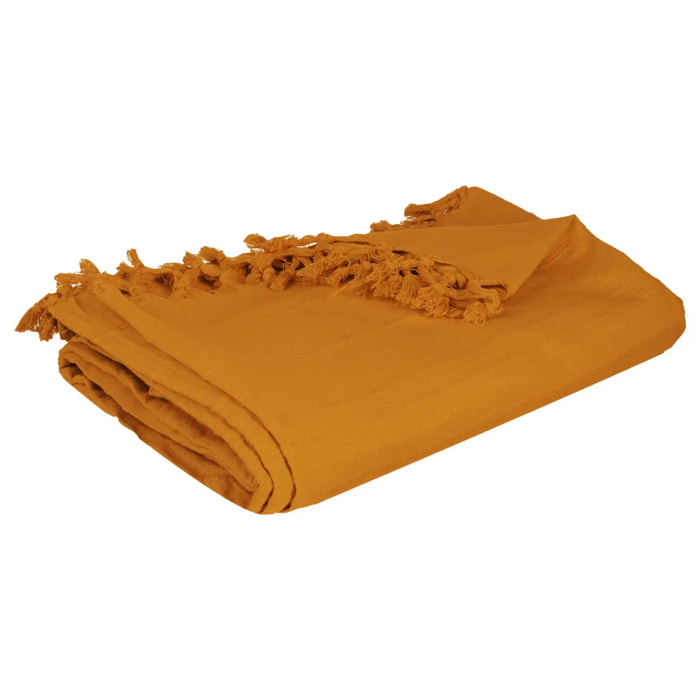 Jeté de lit coton jaune moutarde 160x220cm