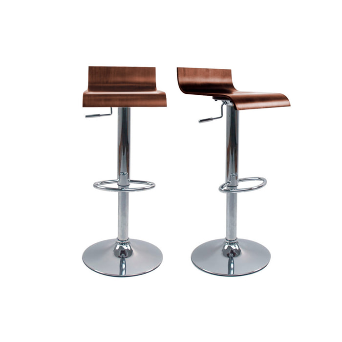 Tabourets de bar design bois foncé noyer et acier chromé (lot de 2) SURF V2