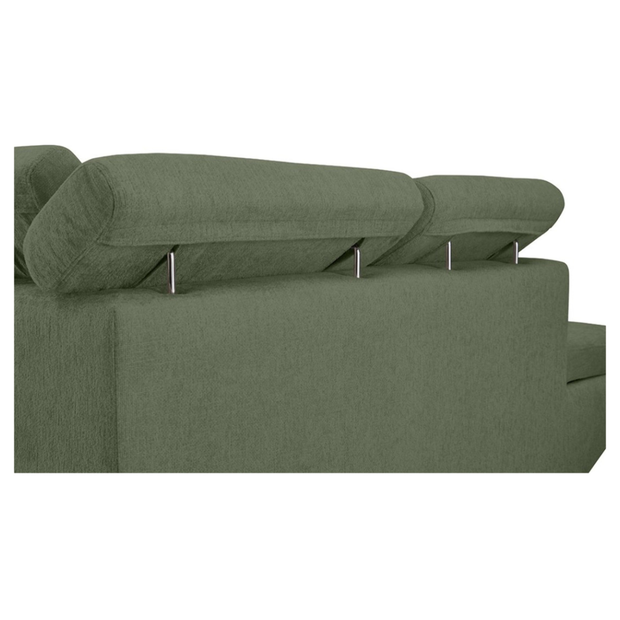 Margaux - Canapé d'angle gauche 5 places convertible avec coffre et têtières réglables en velours texturé - Vert