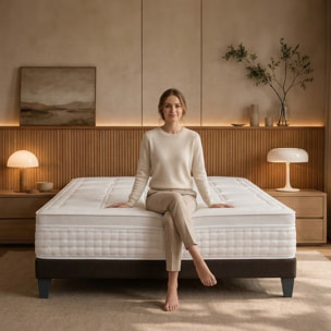 Ensemble Matelas Empereur & Sommier KIT15, 33 cm Mémoire de Forme et Gel Thermorégulateur, technologie Tri-Lattes, Soutien Ferme