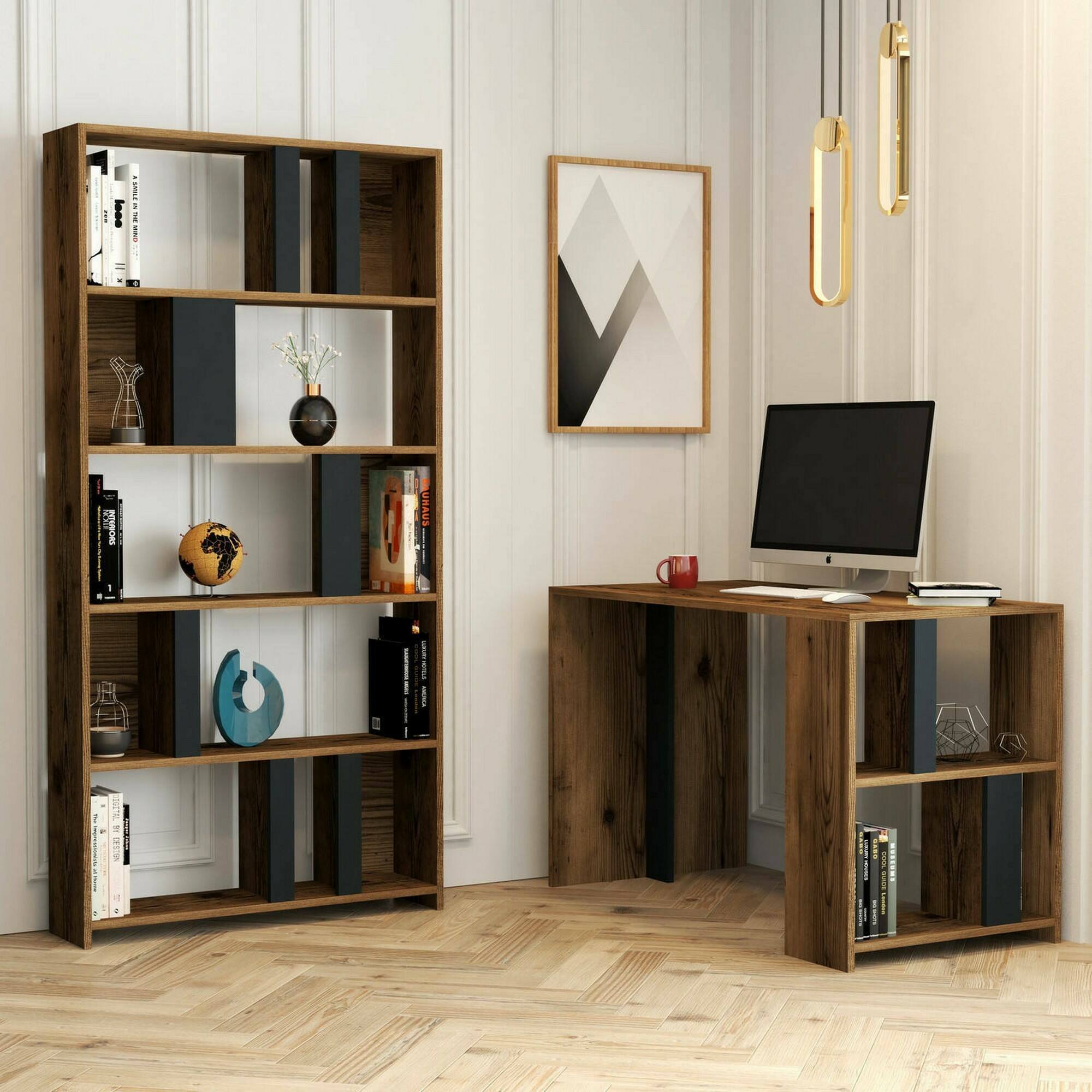 Scrivania Atene, Scrittoio multiuso, Tavolo per ufficio porta PC, Piano di lavoro, 120x60h75 cm, Noce e Antracite