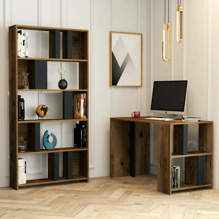 Scrivania Atene, Scrittoio multiuso, Tavolo per ufficio porta PC, Piano di lavoro, 120x60h75 cm, Noce e Antracite