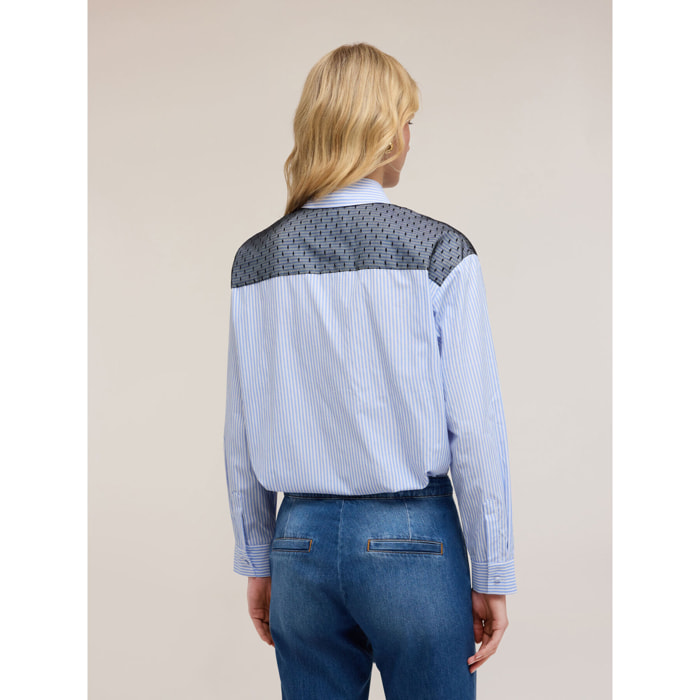 Motivi - Camisa a rayas y tul plumeti - Light - blue