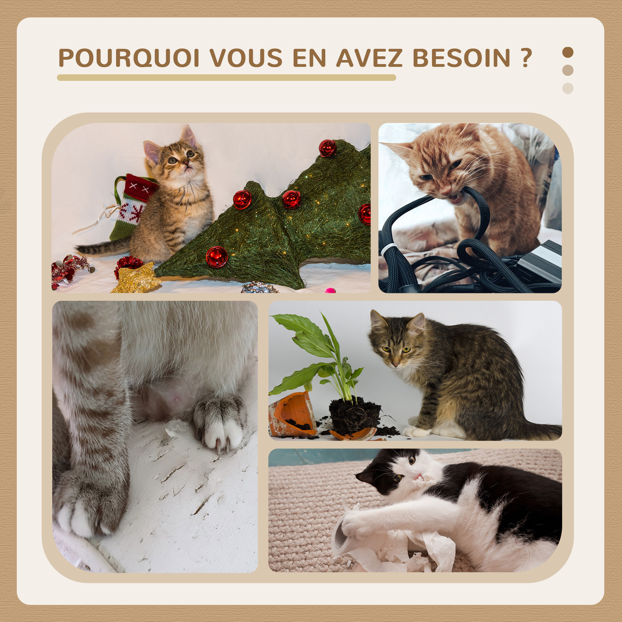 Arbre à chat griffoir design patte de chat jeu boule suspendue panier plateforme observation peluche beige gris jute naturelle