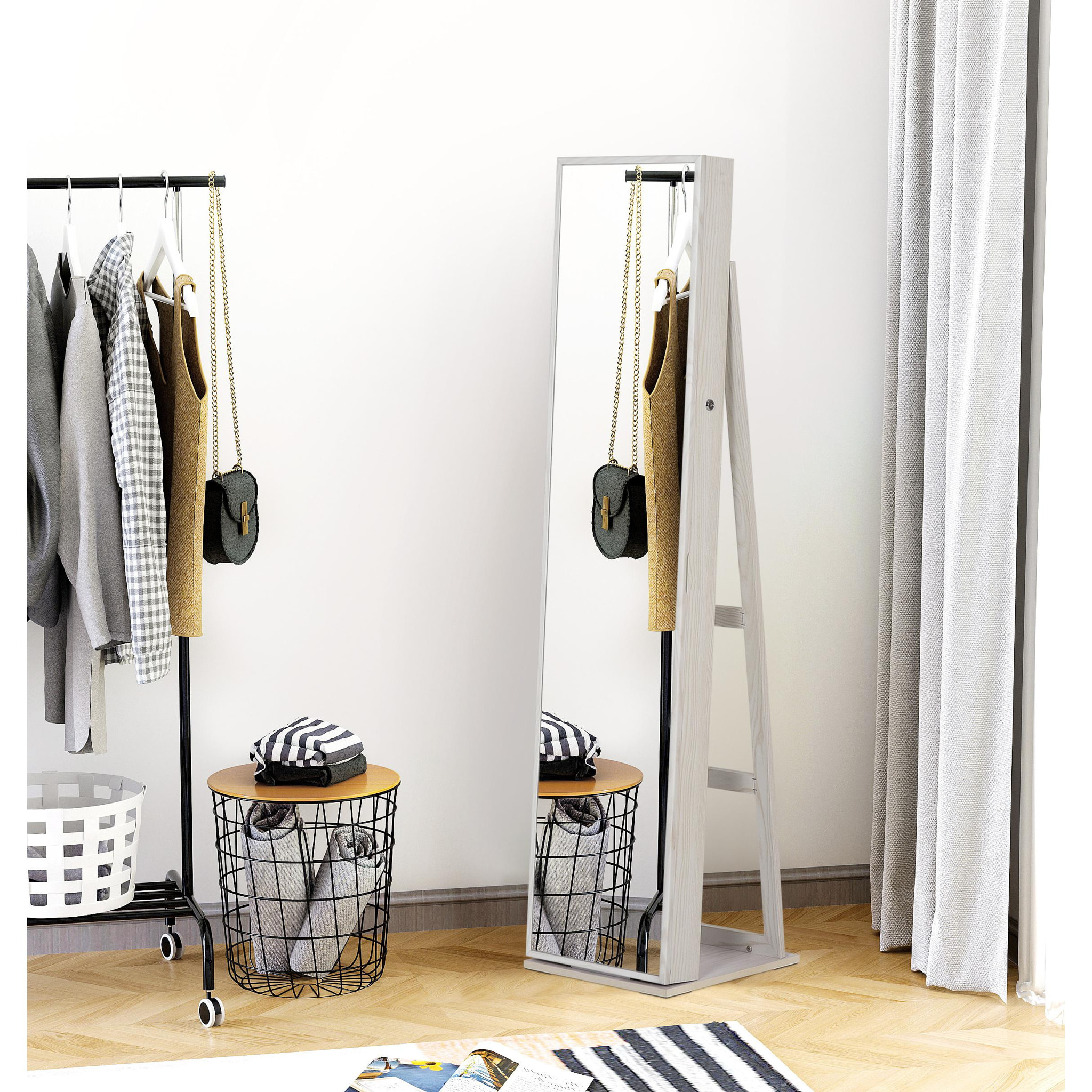 HOMCOM Armoire à bijoux avec miroir sur pied multi-rangements éclairage LED blanc dim. 38L x 38l x H157 cm