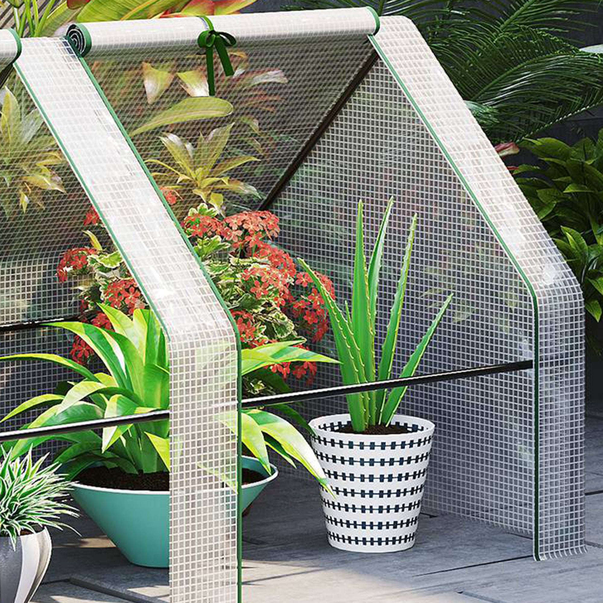 Serre de jardin tunnel 2,5L x 1l x 0,8H m grande porte zippée bâche PVC transparent métal époxy vert