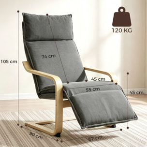 Sillón de Salón con Reposapiés, Butaca de Salón Tapizada en Lino con Balanceo Suave, Respaldo Alto, Asiento Ancho, Sillón de Relax para Dormitorio, Oficina, Estudio, Gris Oscuro