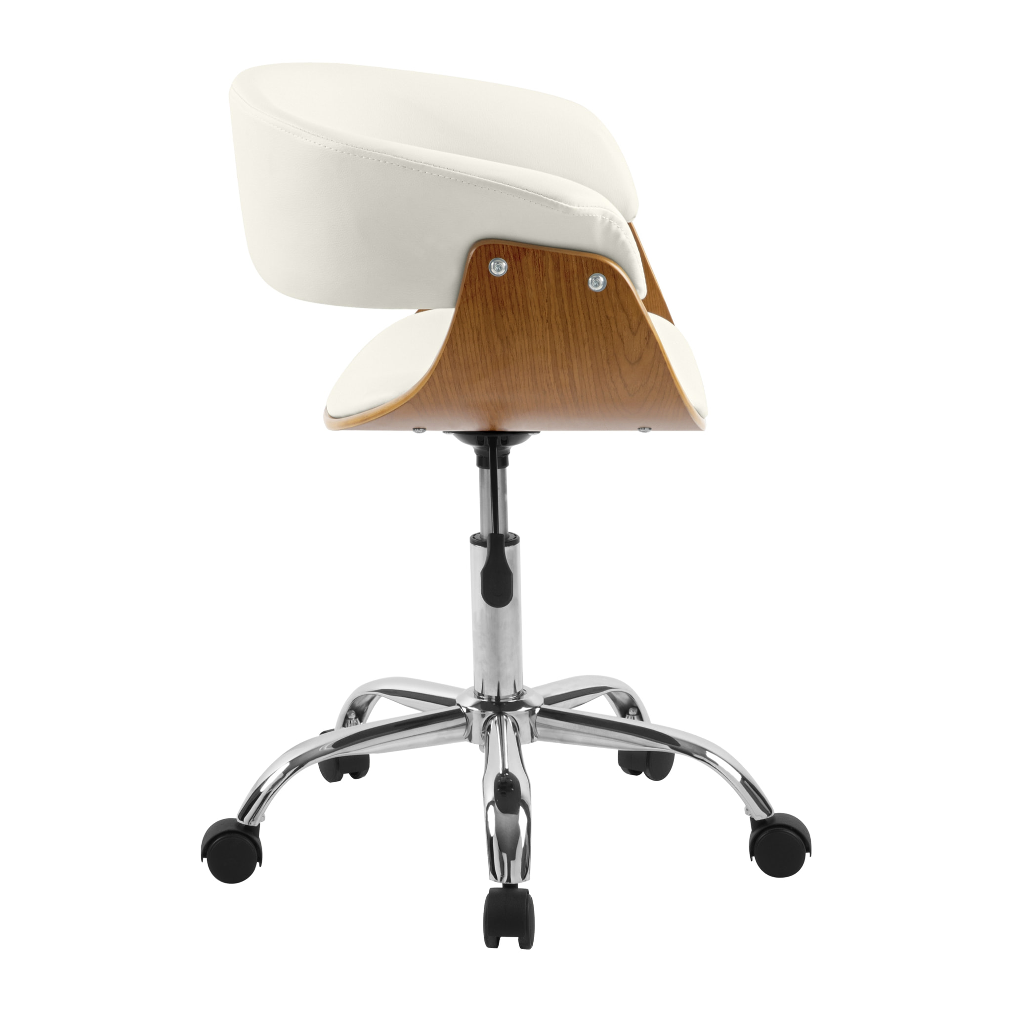 Chaise de bureau pivotante en bois et PU blanc - Basile