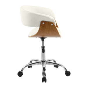 Chaise de bureau pivotante en bois et PU blanc - Basile