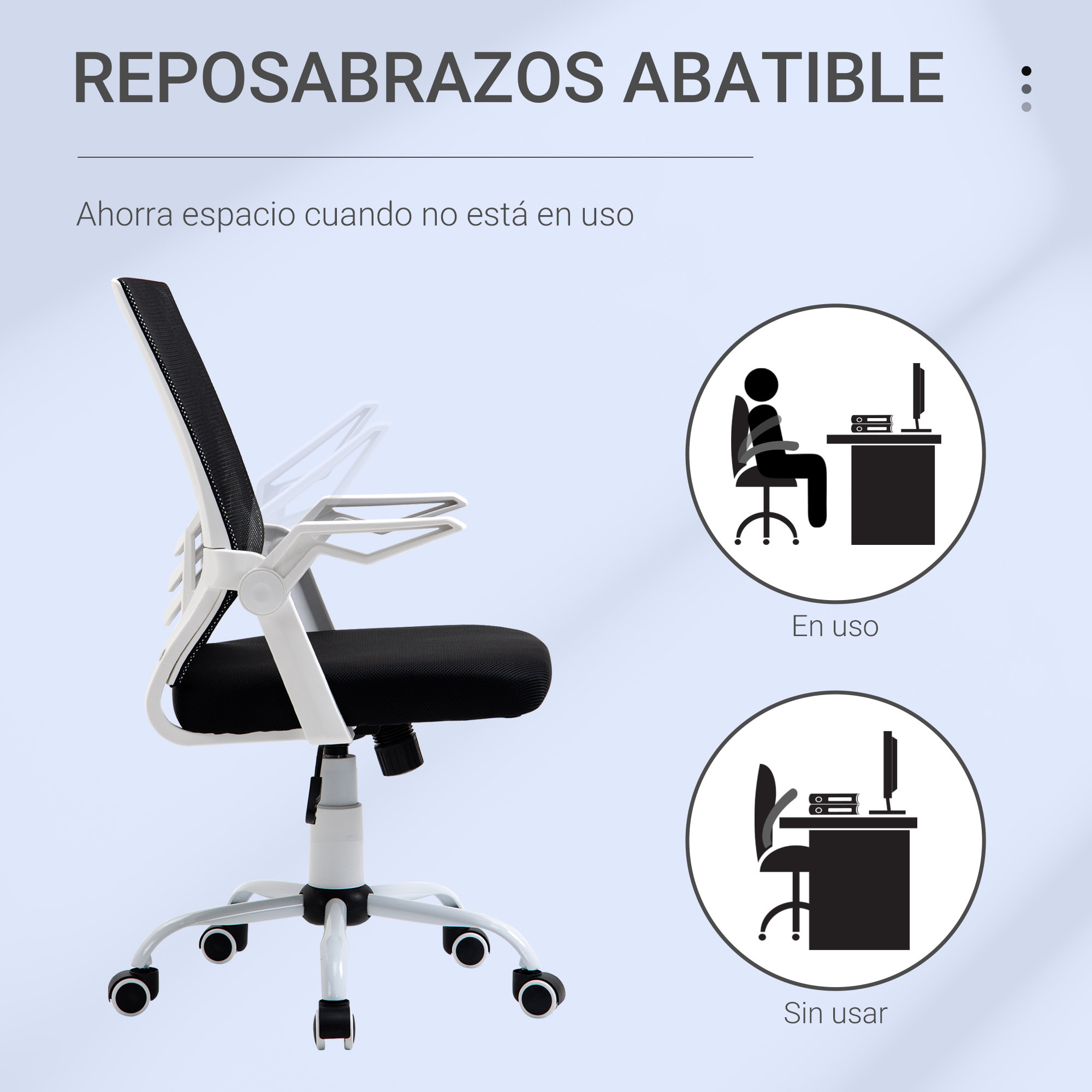 Silla de Oficina Ergonómica Silla Escritorio Giratoria con Altura Ajustable Reposabrazos Abatible Soporte Lumbar Transpirable para Adolescentes Adultos 62,5x55x94-104 cm Negro