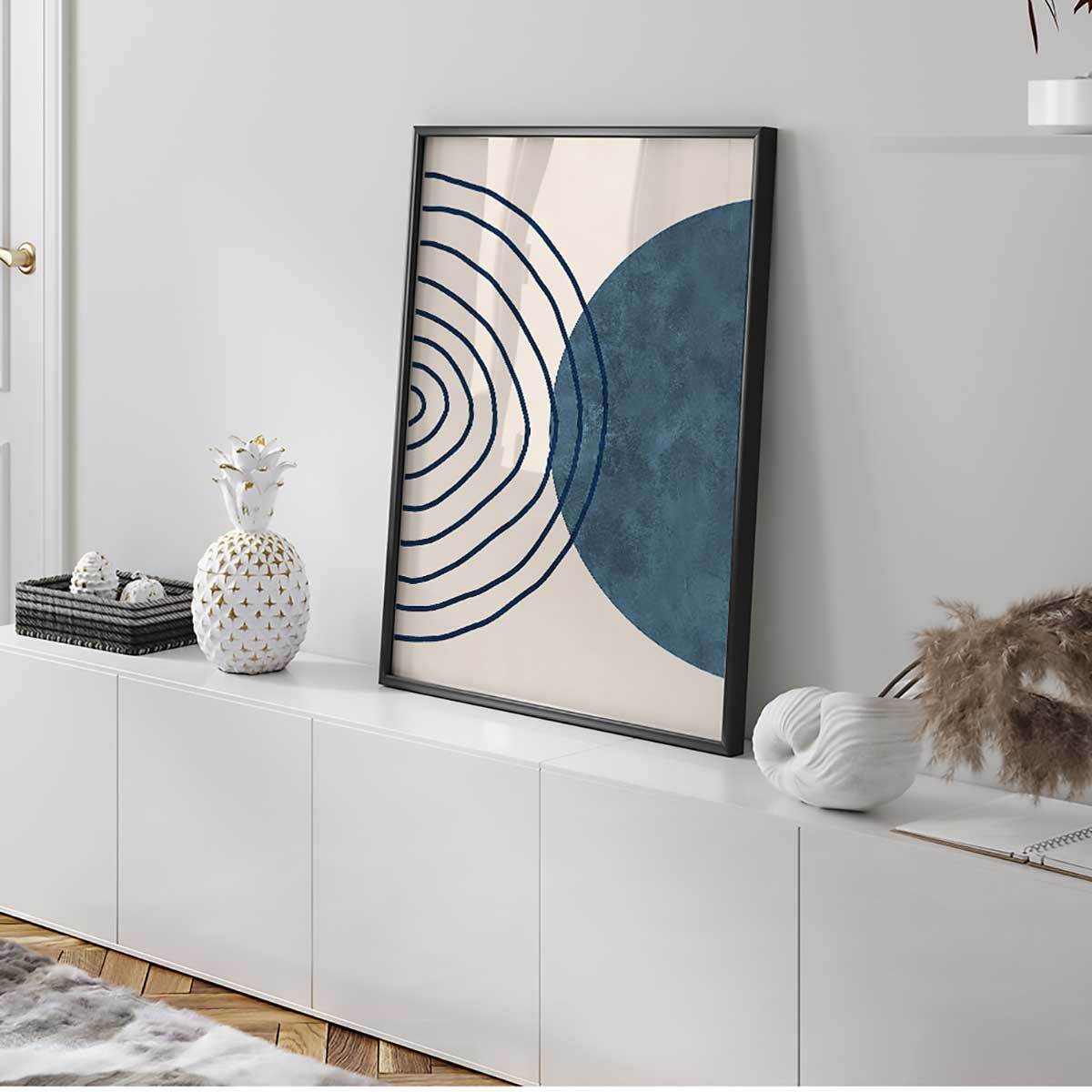 Affiche encadrée abstraction lignes bleues Affiche + cadre en métal - Noir