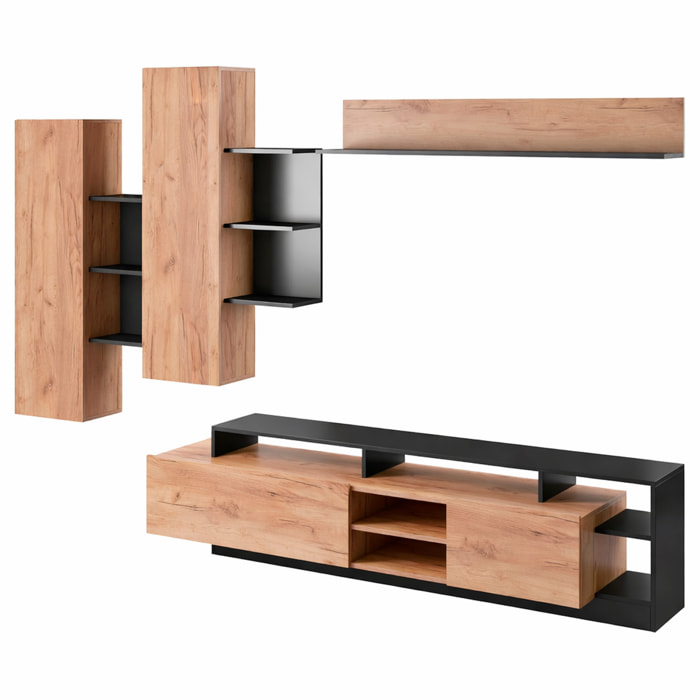 Parete attrezzata mobile da soggiorno mobile da tv moderno  260 x  43.6 x 171.5 cm Rovere e Antracite