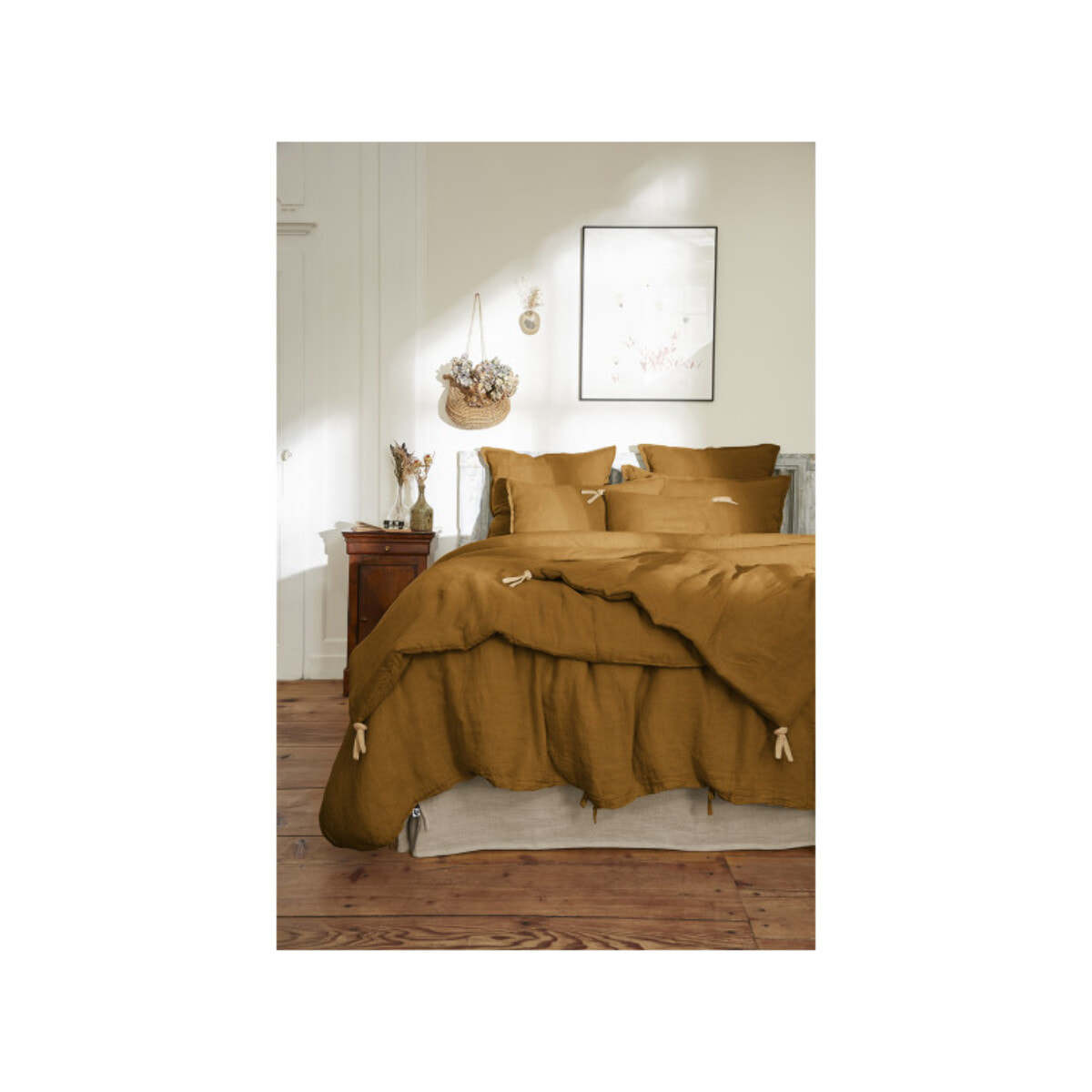 Coussin en lin lavé déhoussable 45 x 45 cm à pompons - 5 coloris - SOLINE