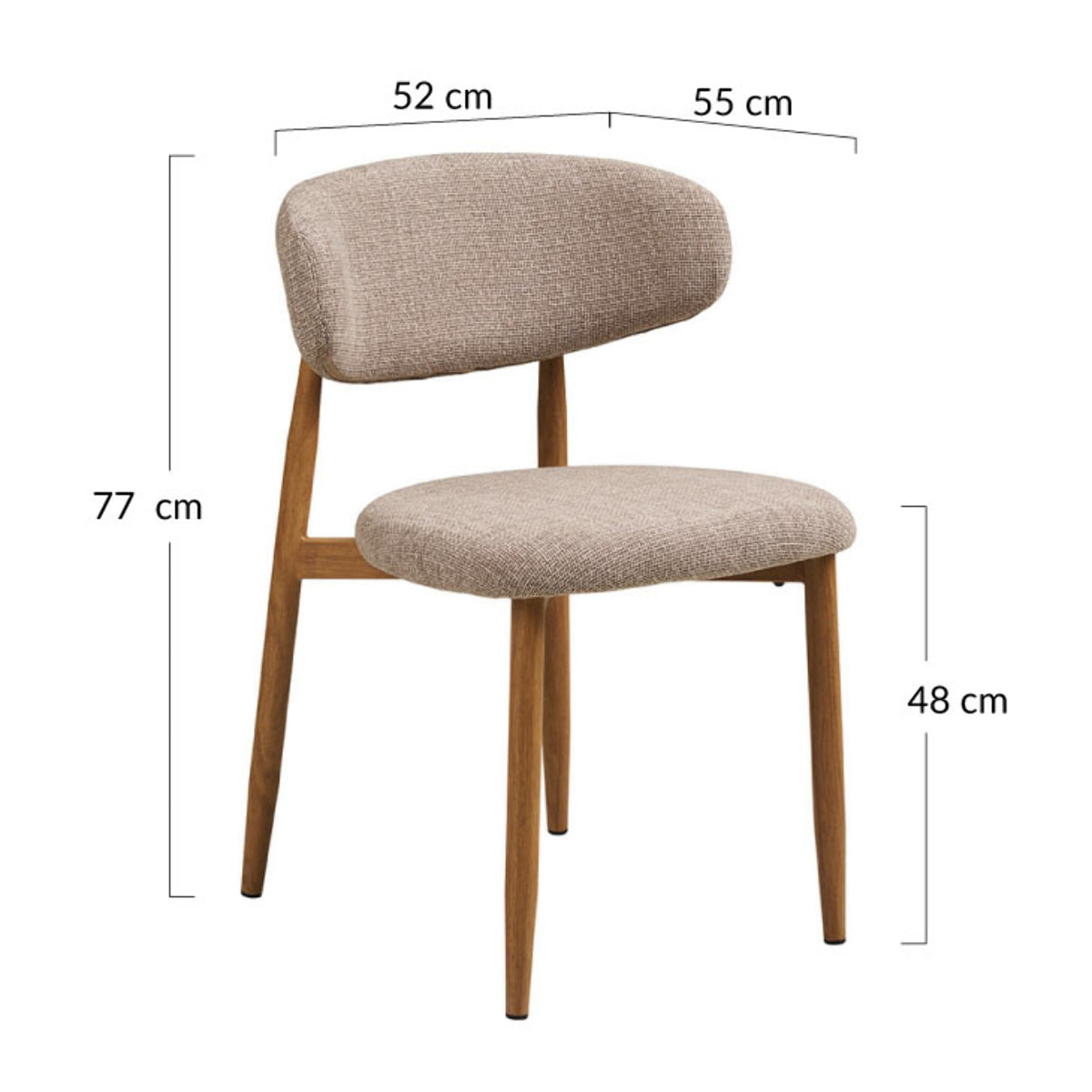 Eddie - lot de 2 chaises en tissu texturé - pieds en acier effet bois - Bois / Beige