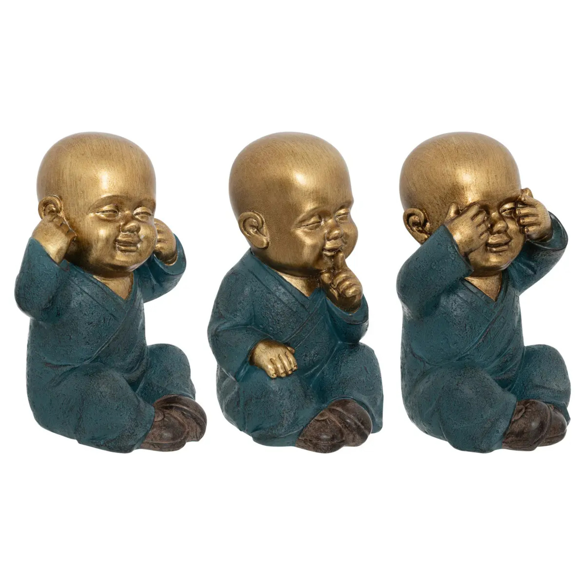 Set de 3 statuettes "Bouddha" en résine H21cm doré