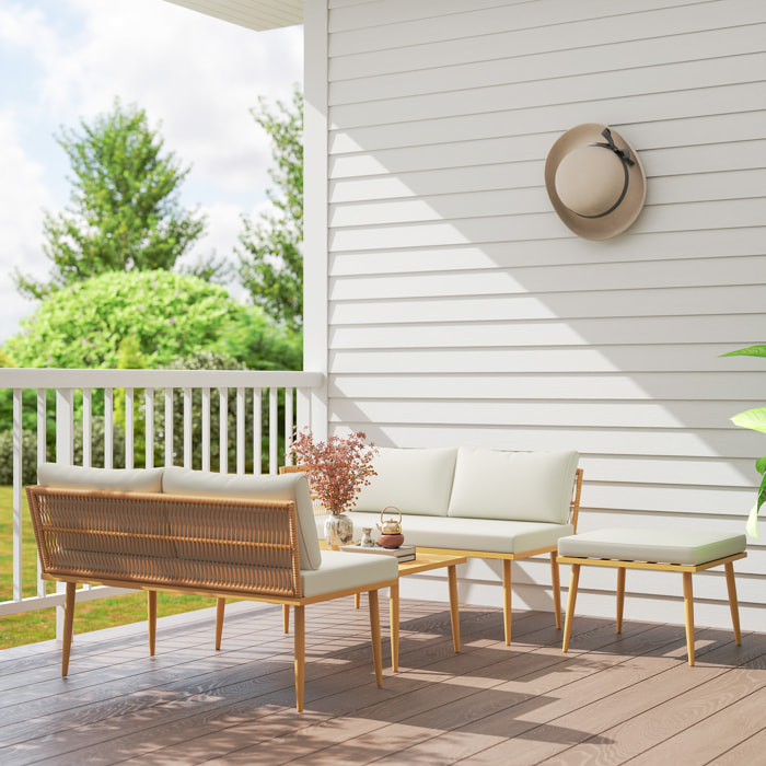Ensemble salon de jardin 5 places modulables avec table basse et coussins résine tressée filaire beige